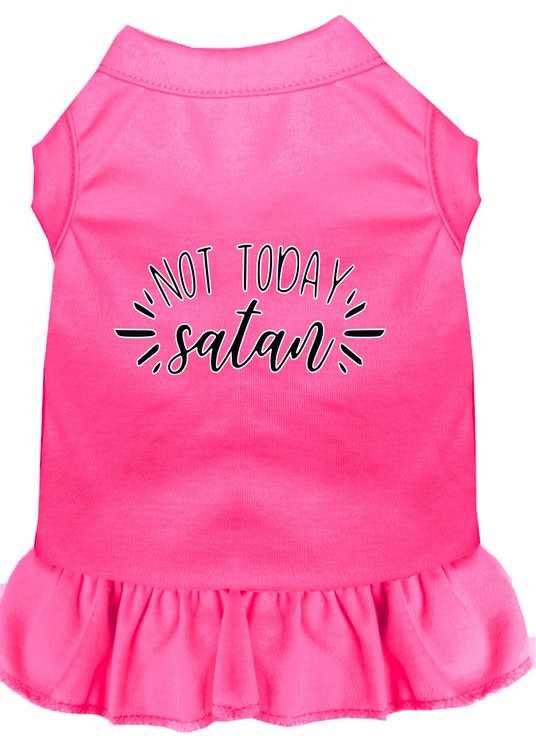 Not Today Satan Screen Print Dog Dress Bright Pink Sm